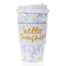 Graphique 12-Pack Disposable to Go Coffee Cups - Hello Sunshine Floral - 16 oz, with Lids - Perfect for Travel, Home, Parties and More