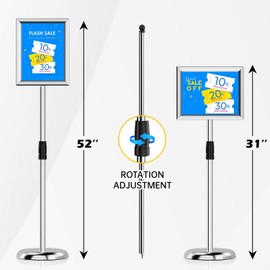 HOLDSIGN Sign Holder Stand, Adjustable Heavy Duty Pedestal Sign Holder Floor Stand 8.5" x 11, Aluminum Snap Open Frame for Vertical & Horizontal View, Silvery Square (8.5×11 inch - 1Pack)