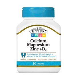 21st Century Cal Mag Zinc d Tablets, 90 Count, Fuerza Ósea, Pastilla  Suplemento mineral, tabletas                                                    