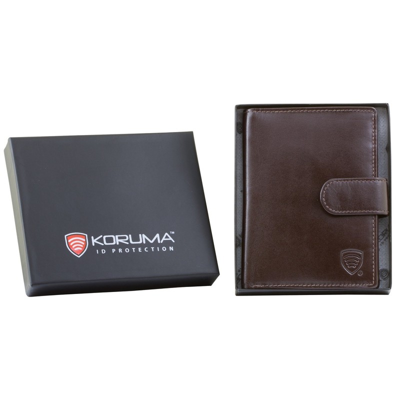 Koruma RFID Schutz Herren Geldbörse Braun Leder Quer-Format Business Doppelnaht