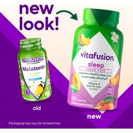 VitaFusion Melatonina 140Gomitas sin azcar sabor durazno y t blanco, 3mg de Melatonina por porcin, Libre de Gluten, Apoyo Diario para Sueo Natural    