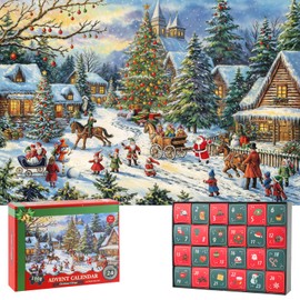 Advent Calendar 2024 Christmas Jigsaw Puzzles for Kids Adults, 24 Days 1008 Pieces Christmas Countdown Puzzles, Great Stocking Stuffer Xmas Gifts Idea Home Decor-Christmas Village