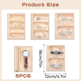 Meyeyaia 5PCS Jewelry Travel Bag, Clear Velvet Zipper Travel Jewelry Bag for Women Girls, Portable Storage Pouch Case for Traveling Business Trip, Rings, Earrings, Necklace