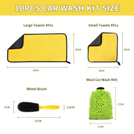Car Cleaning Kit, Microfibre Washing Towels Double Sided Thickened 30 x 60cm 30 x 30cm Exterior Drying Towel, Wheel Cleaning Brush Car Wash car valeting kit Mitt (Noodle Car Cleaning Kit)