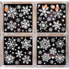 147 PCS Glitter Snowflake Christmas Window Stickers Sparkling Snowflake Christmas Window Clings Winter Wonderland Decorations for Home Christmas Party