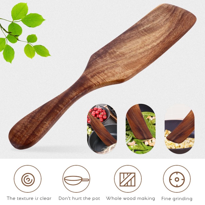VICASKY Long Handle Wood Spatula Crepe Batter Spreader Kitchen Cooking