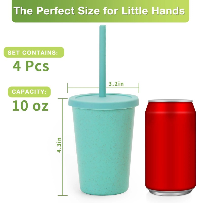 Mfacoy 4 Pack Wheat Straw Cups with Lid and Straws