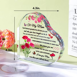 YWHL Gifts for Mom from Daughter Son Birthday Gifts for Mom Heart Glass Keepsake To My Mom Presents for Mothers Day Thanksgiving Day Unique Gifts for Mom on Christmas Valentine's Day