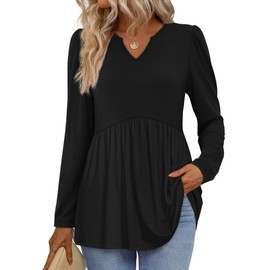 Long Sleeve Shirts for Women Dressy Casual Black Babydoll Tops Fall Outfits for Women 2025 Fashion Clothing L
