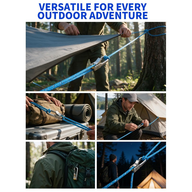 4 Pack Rope with Roller Tensioner, Tie Down for Camping