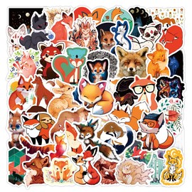 50Pcs Cute Fox Stickers Packs for Kids Teens, Vinyl Waterproof Pretty Cartoon Animals Decals for Water Bottles, Laptops, Mobile Phones, Skateboards, Luggage