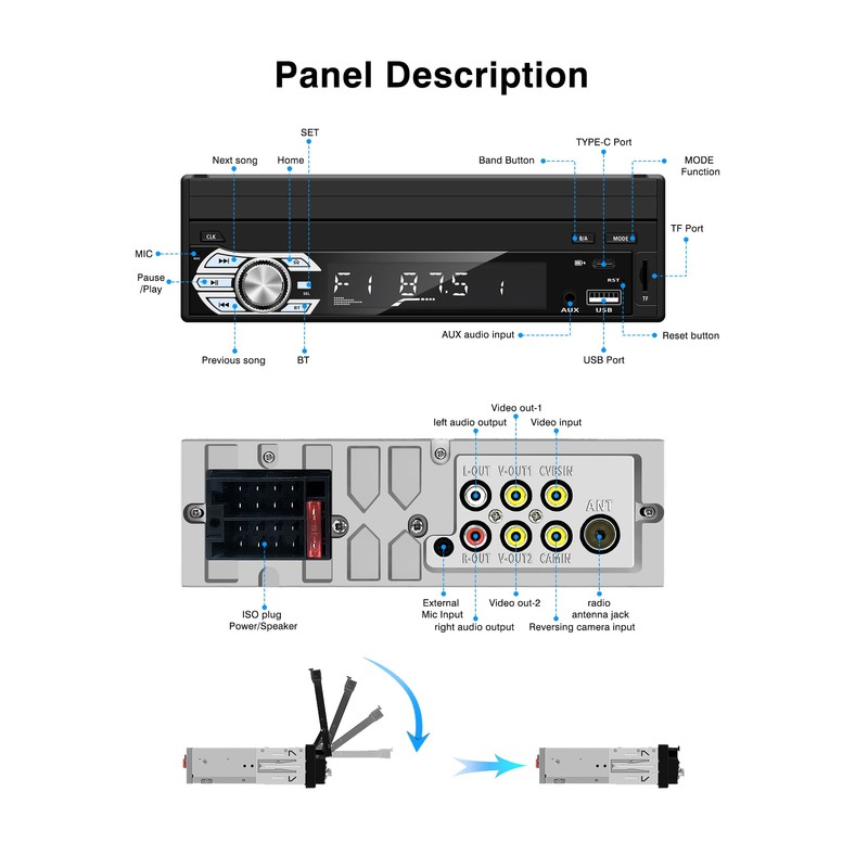 Single-Din-Touchscreen-Radio,Carplay&Android Auto,Car-Stereo-with Backup Camera Bluetooth/FM/RDS Radio/Type-C/USB/SD/MP4/MP5 Player EZoneTronics