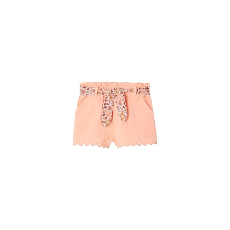 Vertbaudet Baby Muslin Shorts with Flower Belt, apricot