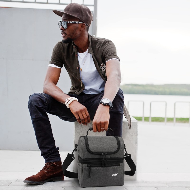 MIER 2 Compartment Lunch Bag for Men Women, Leakproof Insulated