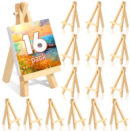 16 Pcs 5 Inch Mini Wood Display Easel, A-Shaped Small Wood Easel for Displaying Small Canvases, DIY Crafts, Photos, Gift, Home Decoration