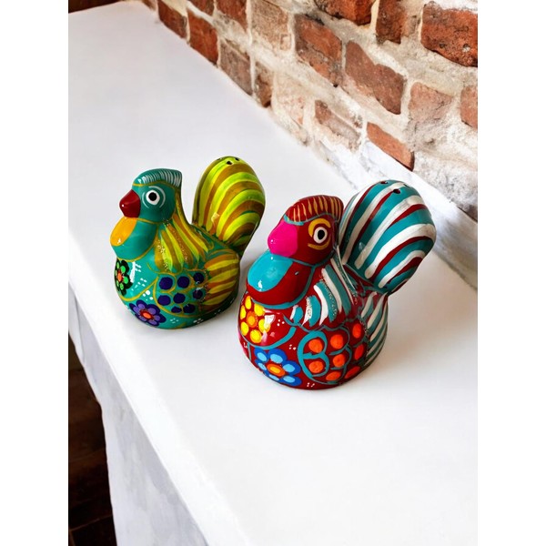 Mexican Pottery Rooster Salt and Pepper Shakers Set - Hand-Painted,