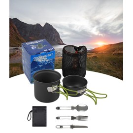 JIAOLUOLI Outdoor Set of pots for 1-2 Persons Camping Cookware Backpacking Stove Mess Kit – Camping Cooking Set - Camping Pots and Pans Set - Camping Accessories Equipment (Orange)