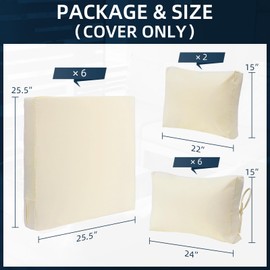 ZOBGOWE 14 Pcs Patio Cushion Covers Sofa Cushion Covers Replacement Outdoor Patio Slipcovers Patio Furniture Cushions Covers with Zipper 3 Sizes, Beige(Covers Only)