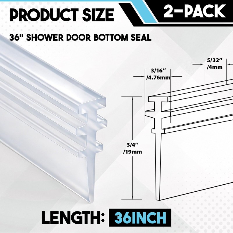 Lineshading 2 Pack Vinyl Shower Door Bottom Seal, 36-inch Shower