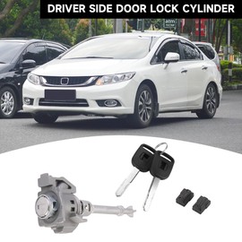 Yollky Front Door Lock Cylinder Set with Keys for Honda Civic 2012-2015 | 2 Keys, Silver Tone | Driver Side Door Lock Cylinder Replaces 72185-TR0-A01