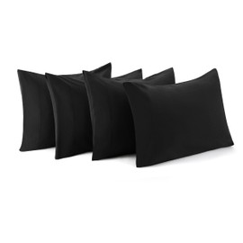 Bedsure Pillow Cases Queen Size Set of 4 - Black Pillowcase 4 Pack,Super Soft and Cozy Prewashed Pillowcases,Hotel Quality,Pillow Case Covers with Envelop Closure,20x30 Inches