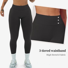 Hidden Scrunch Butt Lifting Leggings for Women Impact Gym Workout Leggings Mid Low Waist Compression Yoga Pants Black