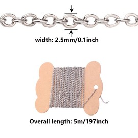 Flat Cable Link Chain Necklace Stainless Steel Twisted Chains Silver Plated Curb Chains Roll for Jewelry Making DIY Necklace Anklets Bracelet and Crafts