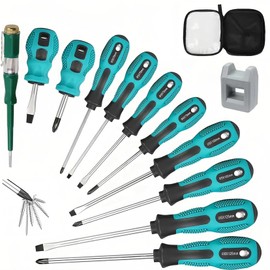PhieeSeriy 11-teilig Schraubendreher-Satz, Schraubendreher Set Magnetisch mit magnetischer Spitze, 5 Schlitz und 5 Kreuzschlitz Schraubendreher Satz für Handbetätigung, Unabhängiger Spannungsprüfer