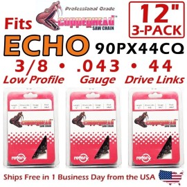 For ECHO COPPERHEAD 12" 3-Pack Chainsaw Chains, 3/8 Low Pro, .043, 44DL ECHO PPT 90PX44CQ