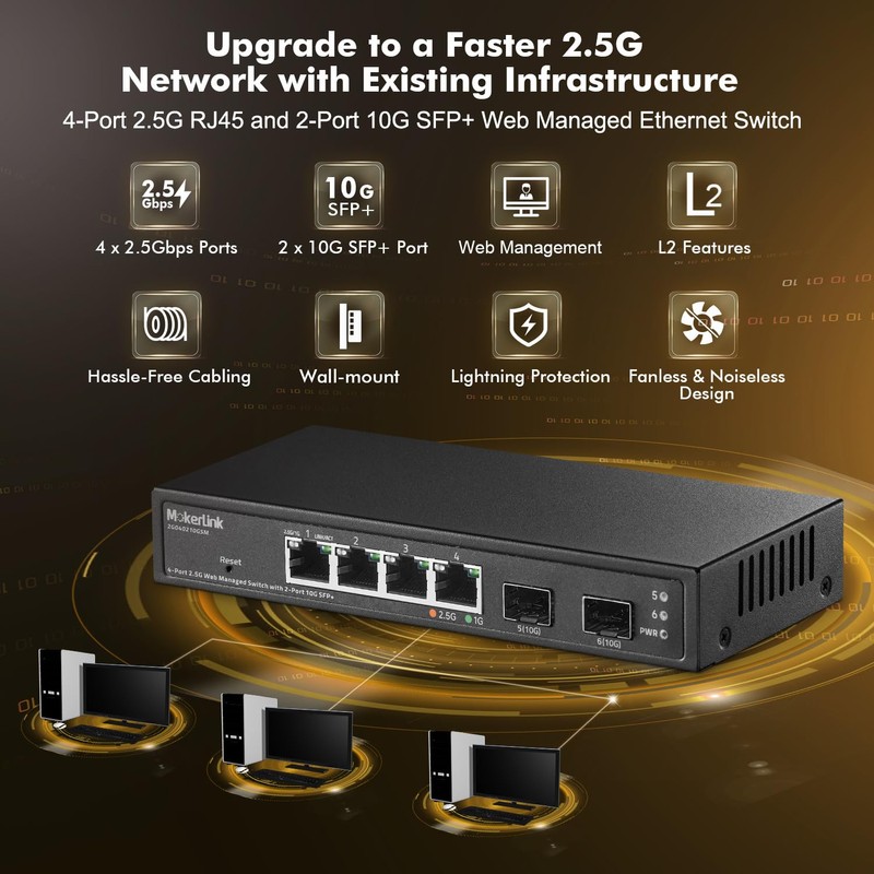 MokerLink 4 Port 2.5G Managed Switch with 2 Port 10G