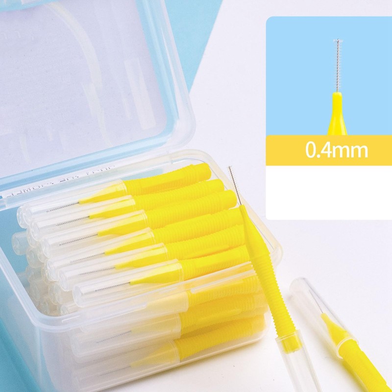 Cepillos Interdentales con Correas, Portátiles 40 Piezas 0,4 Mm Amarillo