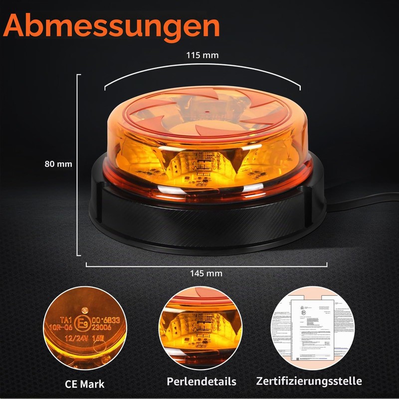 Yuanjoy LED Beacon, IP67 Yellow Warning Light, Flashing Safety Warning