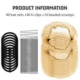 Pack of 40 Invisible Hair Nets with 40 U-Clips and 10 Headbands, Reusable Hair Nets Sleeping Hair Net Nylon Hair Nets, Hair Net for Sleeping, for Hair Net, Ballet Children, Brown