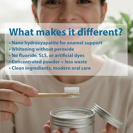 Chomp 5% Nano Hydroxyapatite Tooth Powder – Fluoride Free Peppermint Toothpaste Powder for Enamel Remineralization, Sensitive Teeth & Fresh Breath, Pl
