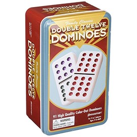 Pressman Double 12 Color Dot Dominos in A Tin, 5"