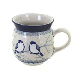 Blue Rose Polish Pottery - Bluebird Bubble Mug - 16 oz - Unique Shape Mug for Coffee & Tea