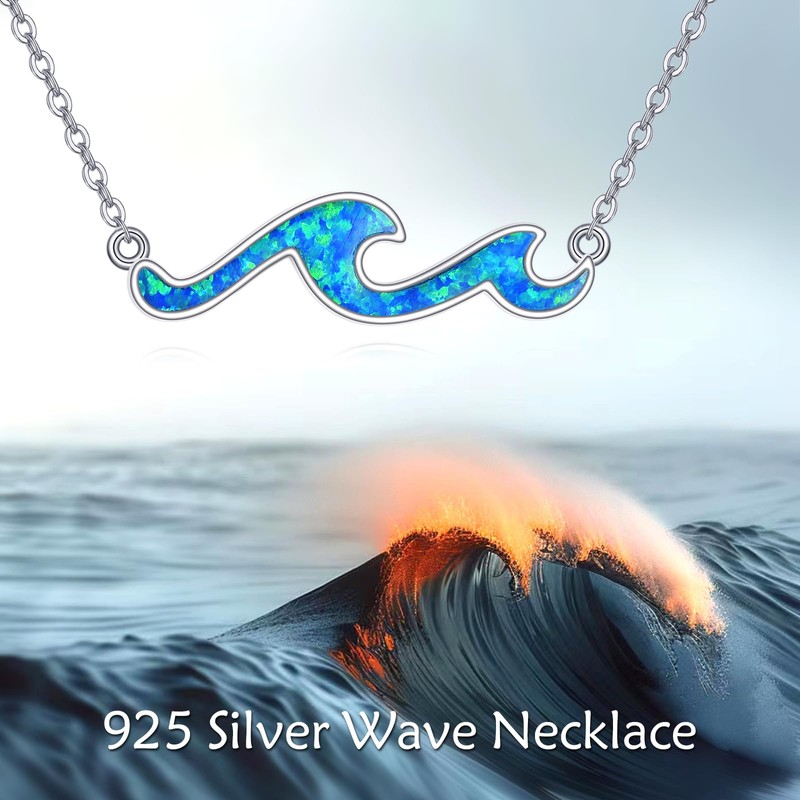 CUPENDA Wave Necklace 925 Sterling Silver Ocean Opal Pendant Necklace