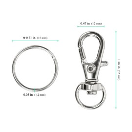 SENJEOK 100 Pcs Swivel Lobster Clasps, 50 Pcs Key Chain Hoop with 50 Pcs Ring, Swivel Lanyard Snap Hook Clip for Hanging DIY Crafts, Silver