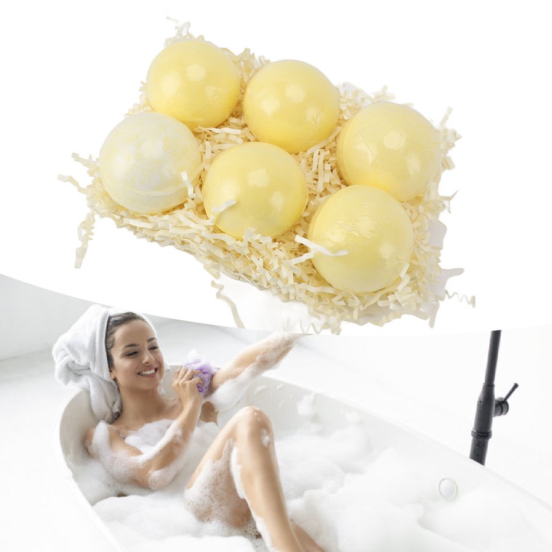 6pcs Bath Salt Ball Moisturizing Colorful Kid Friendly Mild Lemon