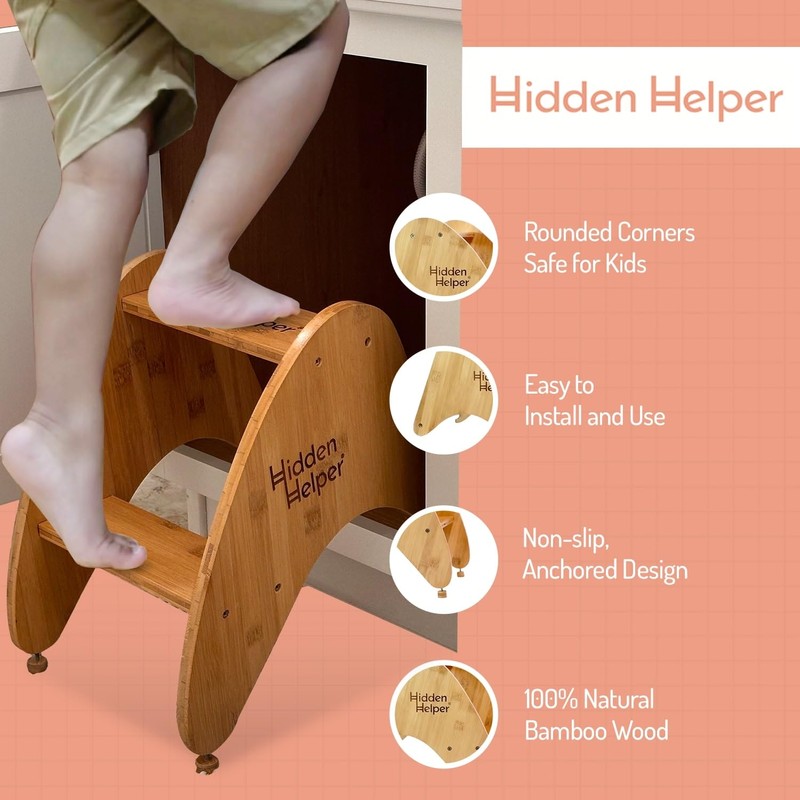 Hidden Helper Montessori Step Stool for Toddlers, Foldable Toddler Two