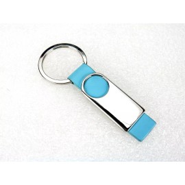 Sweda Blue Leatherette Key Tag, Stylish Art Deco, 1" Stainless Split Ring, Sweda#KC288