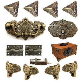 Mou Jewelry Box Antique Lock Hinges Handle Box Corner Protector Kit for DIY Jewelry Box Bronze Box Not Included