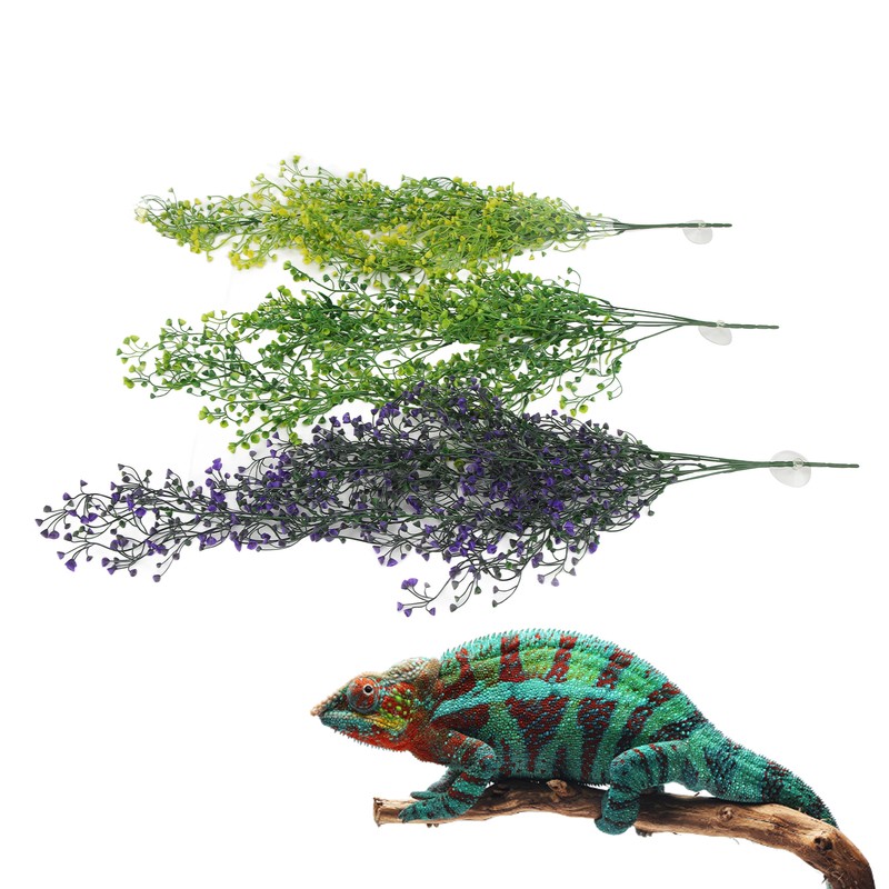 3pcs Artificial Reptile Plants Reptiles Terrarium Leaves for Lizards Geckos