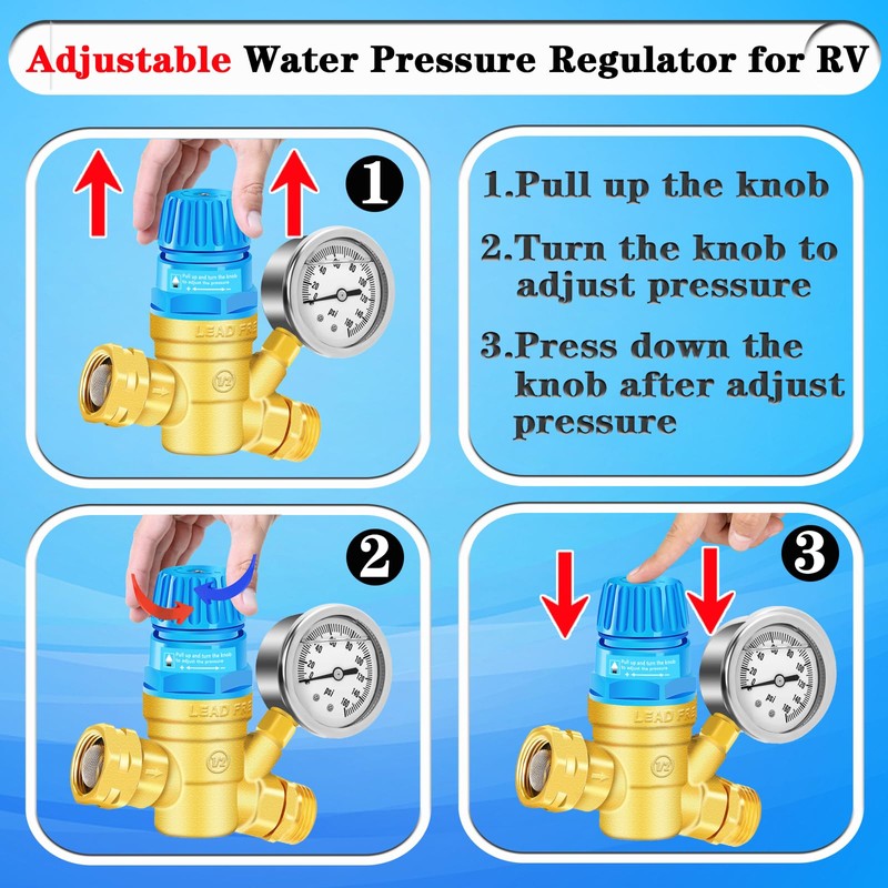 Upgraded RV Water Pressure Regulator, Water Pressure Regulator with Adjustable