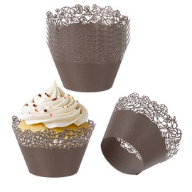 PATIKIL Cupcake Wrappers Paper, 50 Pack Baking Cups Standard Rose Decoration for Anniversary Birthday Weddings and Parties, Brown