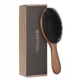 BESTOOL Hair Brush, Pig Hair, 100% Comb, Wooden Comb, Paddle Brush, Men's, Women's, Children's Hair Care, High Quality Comb, Scalp Massage, Smooth, Glossy Hair, Tangle-Free, Improve Hair Quality
