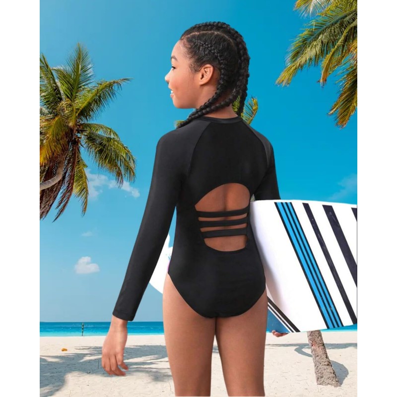 Xumplo Swimming Costume Girls One Piece Long Sleeve Swimsuits Teens