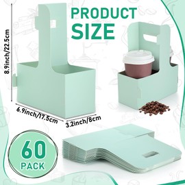 Kosiz 60 Pcs 2 Cups Drink Carrier with Handles 6.9 x 3.2 x 8.9 Inches Coffee Holder Paperboard Drink Caddy for Hot and Cold Drinks, Takeout, Cafe and Restaurant Food Delivery Service (Green)