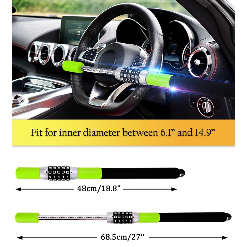 Tevlaphee Steering Wheel Lock, Car Lock Anti Theft Keyless Extendable
