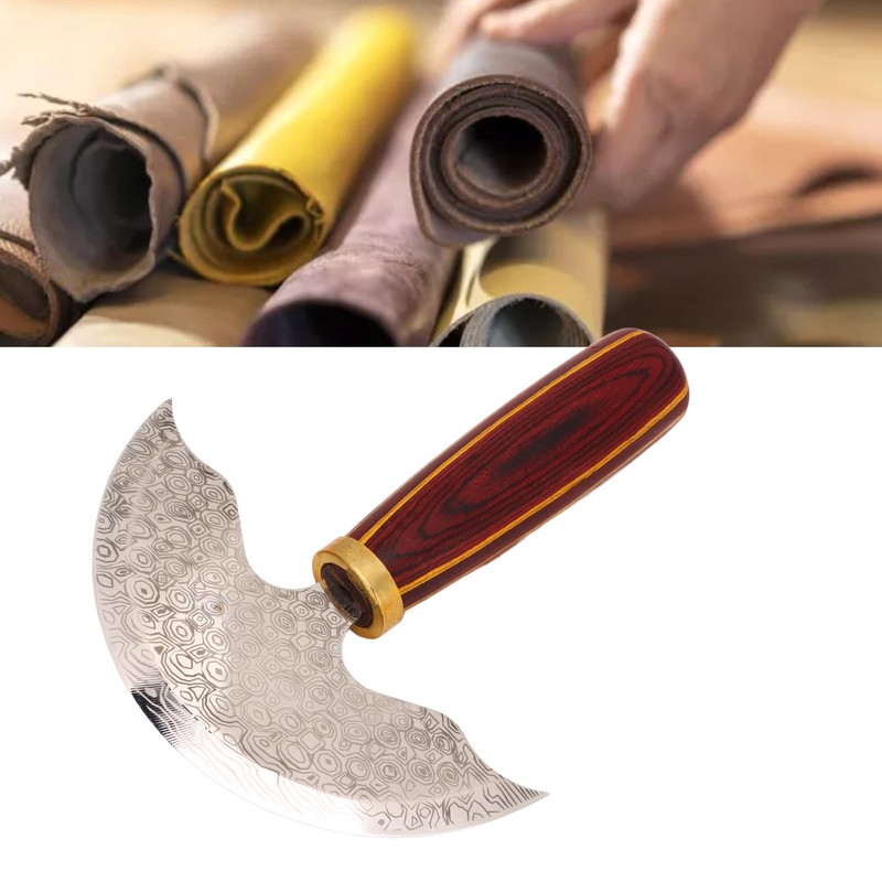 Round Leather Knifes Incisive Blade High Hardness Polished Wooden Handle